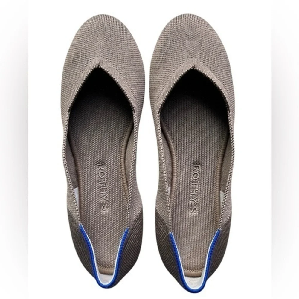 Rothy's Classic Flat,brown Ecru with tortoise shell rubber sole size 7.5